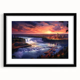 Extra large framed abstract art print of Niagara Falls in vibrant, colorful hues, ideal for living room decor.