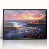 Large abstract wall art of Niagara Falls in muted blue and gray tones on a framed acrylic.