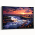 Black and white landscape art painting of Niagara Falls on framed canvas, suitable for bedroom wall decor.