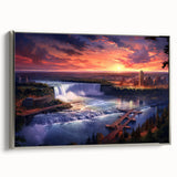 Landscape art painting of Niagara Falls in a vintage poster style on a framed canvas.