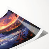 Extra large wall art featuring line art flowers over a depiction of Niagara Falls in muted green and blue tones.