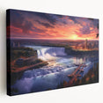Niagara Falls depicted in vibrant blues and greens on a large stretched canvas, ideal for kitchen wall art.