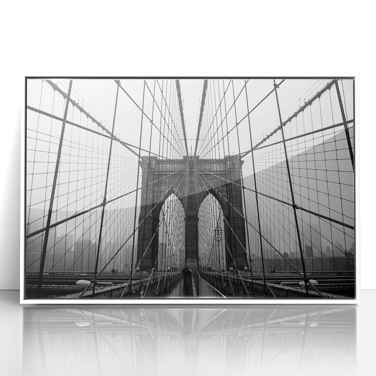 Acrylic print of the Brooklyn Bridge in grayscale, ideal for modern art wall decor or a nursery.
