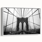 Vintage poster art of the Brooklyn Bridge in colorful tones on extra-large framed canvas, ideal for living room decor.