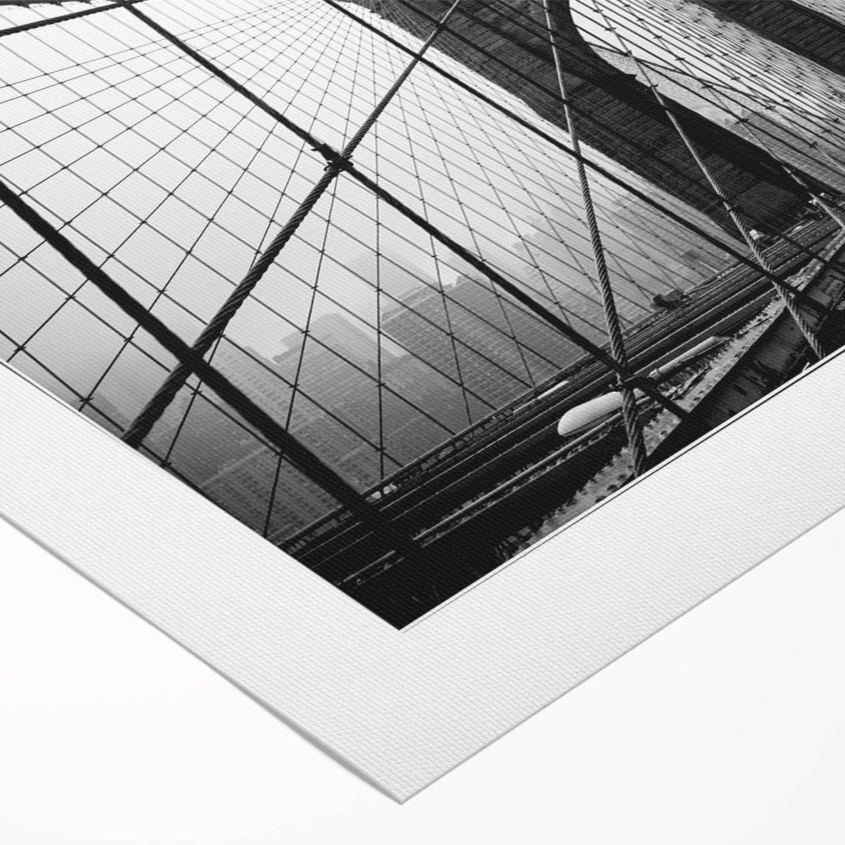 Art Deco poster of the Brooklyn Bridge in monochrome tones on rolled canvas, suitable for dining room decor.