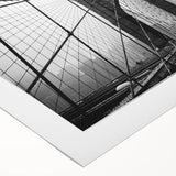 Art Deco poster of the Brooklyn Bridge in monochrome tones on rolled canvas, suitable for dining room decor.
