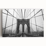 Black and white photo of the Brooklyn Bridge on stretched canvas, ideal for kitchen wall art.
