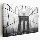 Brooklyn Bridge depicted in muted gray tones on a large stretched canvas, suitable for kitchen wall art.