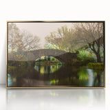 Framed acrylic print of Central Park with autumn foliage in mid-century modernist style, ideal for modern art wall decor.