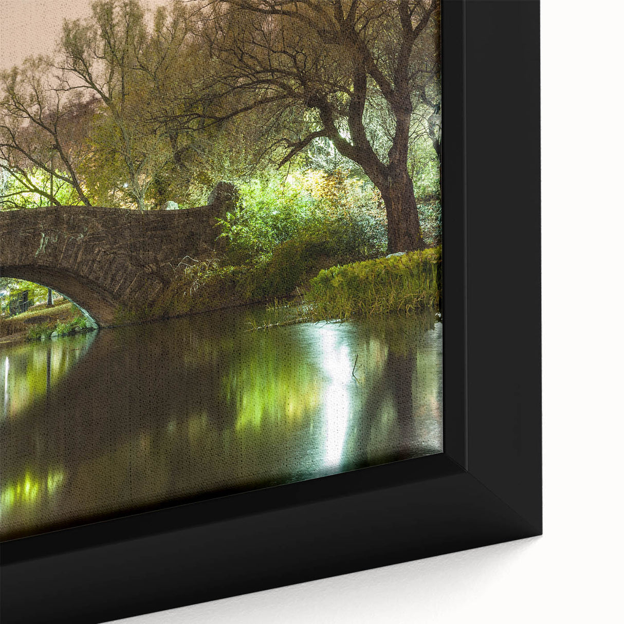 Extra large framed canvas featuring a textured depiction of Central Park with vibrant green and black colors.