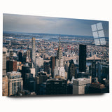Acrylic print of the Chrysler Building in muted metallic tones, ideal for bedroom or dining room art.