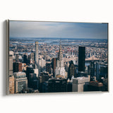 Framed canvas of the Chrysler Building in grayscale with vibrant colorful backdrop, ideal for office decor.