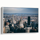 Vintage poster art of the Chrysler Building, using a monochrome palette, framed canvas, ideal for living room decor.