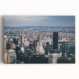 Black and white print of the Chrysler Building on large stretched canvas, suitable for kitchen wall art.