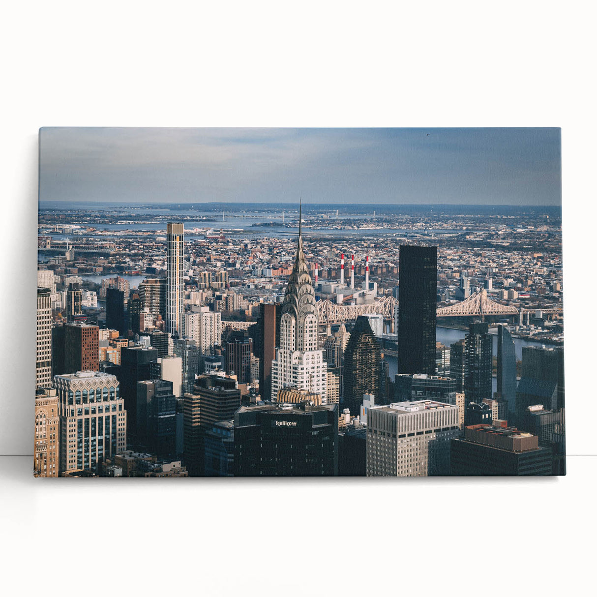 Black and white print of the Chrysler Building on stretched canvas, ideal for kitchen wall art or bedroom.