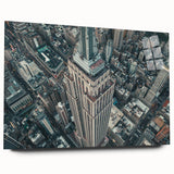 Large abstract depiction of NYC's Empire State Building in muted gray on acrylic, ideal for bedroom or dining room art.