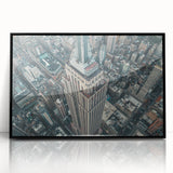 Large abstract wall art depicting the NYC skyline in muted gray tones on a framed acrylic canvas.