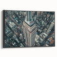 Black and white wall art of NYC Empire State Building, vintage poster style on framed canvas, ideal for bedroom decor.
