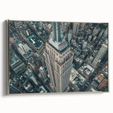 Framed canvas landscape art painting of NYC Empire State building in black with colorful accents, suitable for office decor.