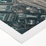 Art deco poster of NYC Empire State Building in monochrome, printed on rolled canvas, suitable for dining room wall.