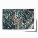 Rolled print of New York City's Empire State Building in grayscale, ideal for art wall dining room.