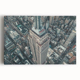 Black and white large art print of NYC Empire State Building on stretched canvas, suitable for kitchen wall art.