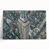 Black and white photo of NYC Empire State Building on stretched canvas, ideal for kitchen wall art.