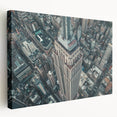 Side view of a large stretched canvas depicting the Empire State Building in muted gray tones, suitable for kitchen wall art.