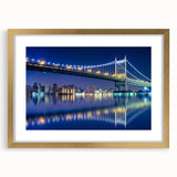 Extra large abstract art print of Manhattan Bridge in textured grays and blues on a framed canvas.