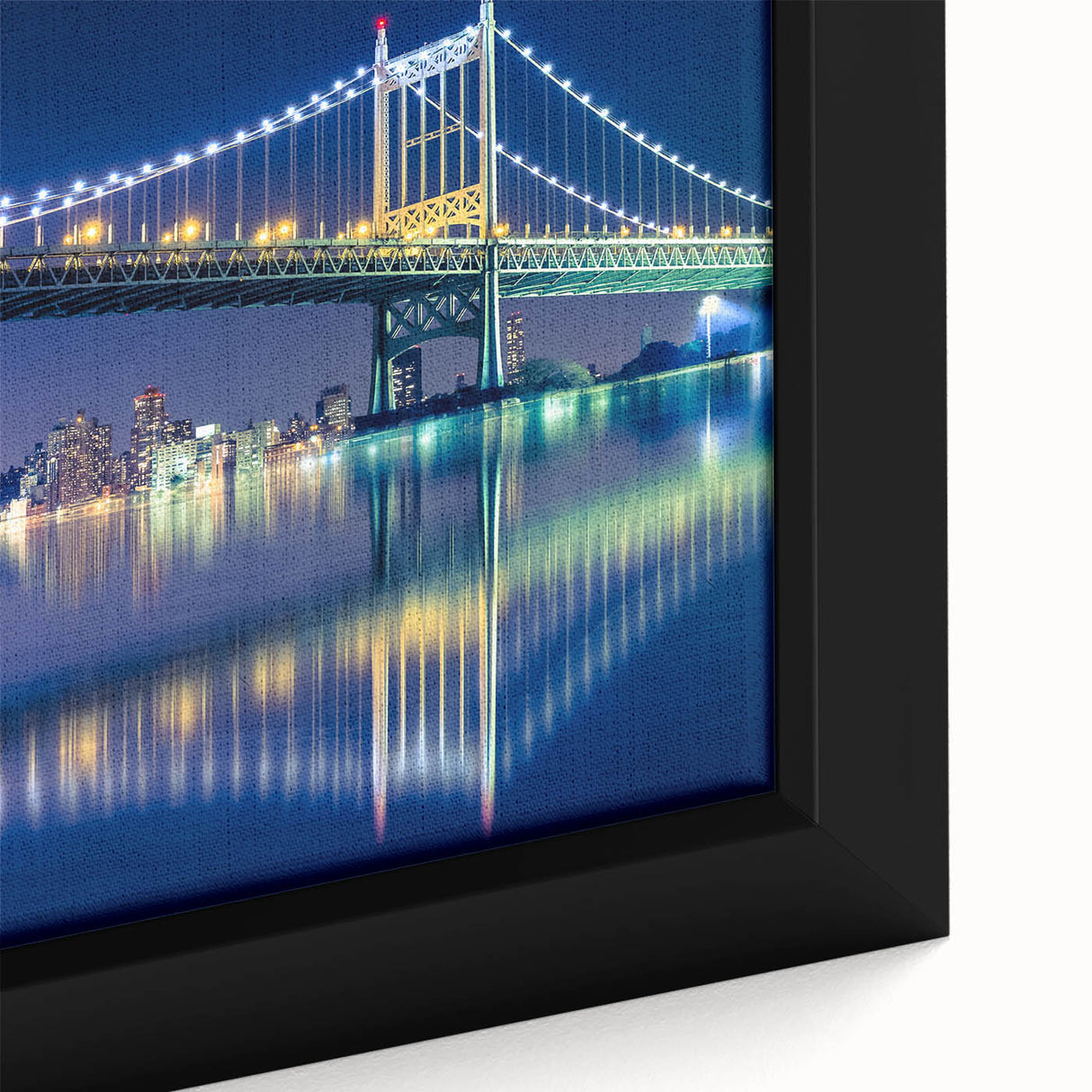 Extra large black wall art featuring a textured depiction of the Manhattan Bridge in vibrant colors, framed canvas.