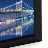 Extra large black wall art featuring a textured depiction of the Manhattan Bridge in vibrant colors, framed canvas.
