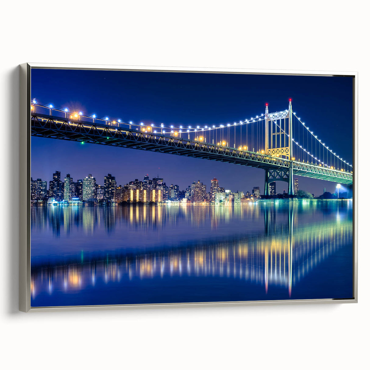 Landscape art painting of Manhattan Bridge in muted gray and black, framed canvas, ideal for modern office decor.