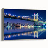 Landscape art painting of Manhattan Bridge in muted gray and black, framed canvas, ideal for modern office decor.
