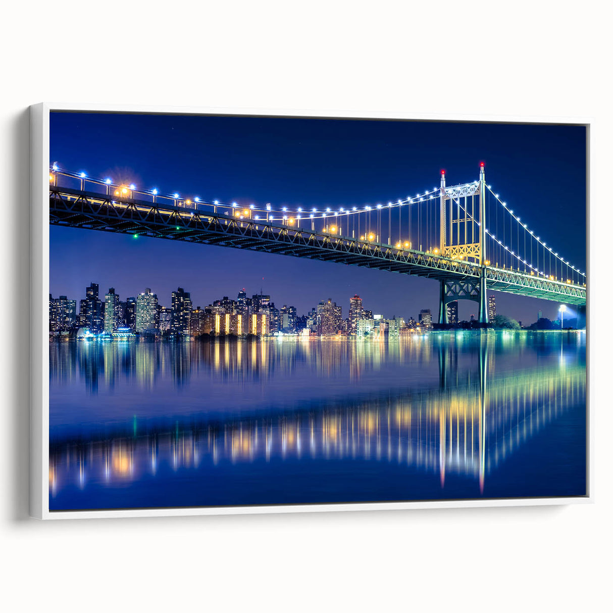 Vintage poster art of Manhattan Bridge in black and colorful tones on a framed canvas, ideal for living room decor.