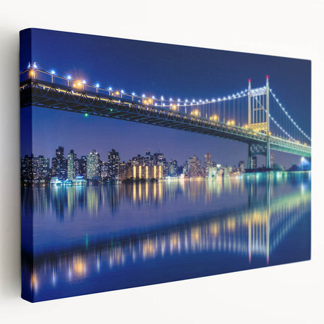 Large art print of the Manhattan Bridge in muted gray tones on stretched canvas, ideal for kitchen wall art.