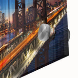 Acrylic print of a large abstract Manhattan skyline in muted blue and gray tones, ideal for dining room art.