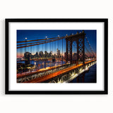 Extra large abstract art print of textured Manhattan skyline in vibrant colors on a framed black mat.