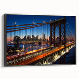 Black and white framed canvas of Manhattan skyline, ideal for bedroom wall art in a vintage poster style.