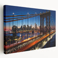 Large canvas print of the Manhattan skyline in muted gray and blue tones, suitable for kitchen wall art.