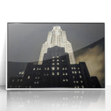 Acrylic print of New York City skyline in art deco style with monochrome palette, ideal for modern art wall decor.