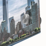 Acrylic print of the Statue of Liberty in muted green and blue tones.