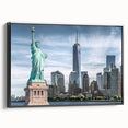 Black and white framed canvas of the Statue of Liberty, ideal for bedroom wall decor.