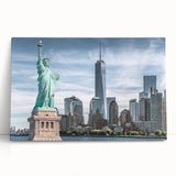 Black and white image of the Statue of Liberty on stretched canvas, suitable as kitchen wall art or for a bedroom.