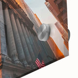 Large abstract wall art of NYC in mid-century modernist style, featuring muted gray and blue tones on acrylic glass.