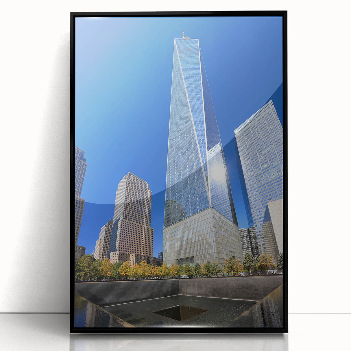 Large abstract wall art of NYC's skyline in muted gray tones on framed acrylic, suitable for modern art wall decor.