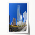 Extra large rolled print depicting the NYC skyline with muted gray and blue tones, ideal for art wall dining room.