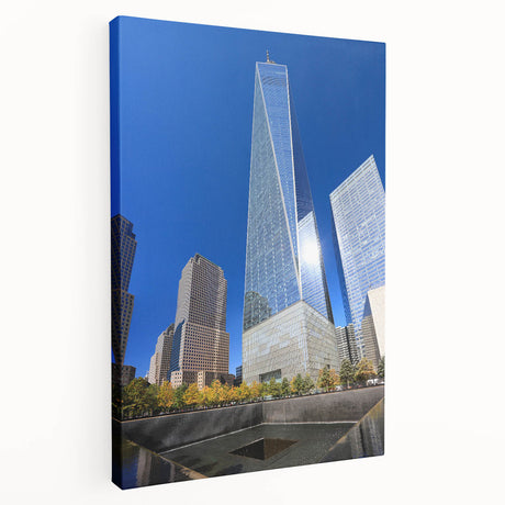 New York City skyline with Twin Towers in soft pastel colors on large stretched canvas, suitable for kitchen wall art.