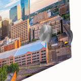 Large abstract wall art of Oklahoma scenery in mid-century modernist style on acrylic glass, ideal for dining room decor.