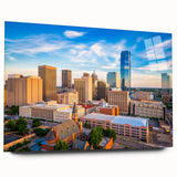 Large abstract depiction of Oklahoma scenery in muted earth tones on acrylic glass, suitable for bedroom or dining room art.