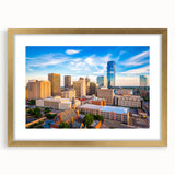 Extra large abstract art print featuring textured scenery of Oklahoma, in a gold frame with mat.